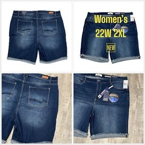 Women’s Angels 22W 2X Navy Blue Denim Jeans Shorts Rolled Hem Stretch NWT